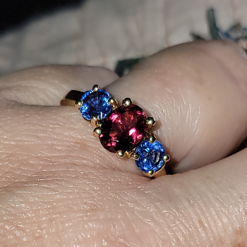 14k Rubellite Tourmaline and Ceylon Sapphire Ring